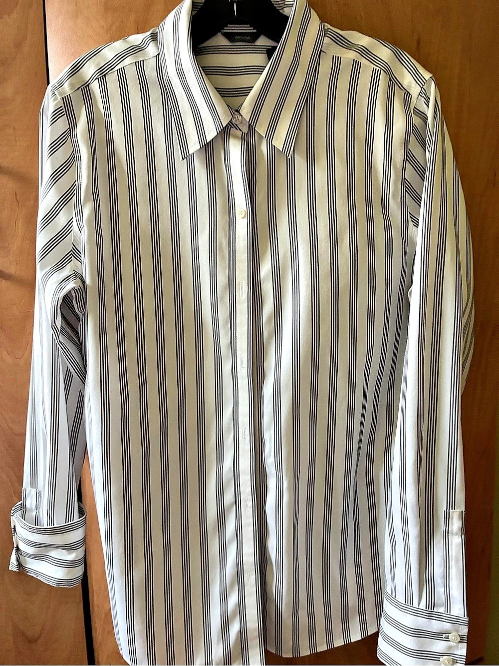 Fitted Non-Iron Striped Shirt White & Black Size 12